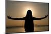 Standing by the sea at sunset doing yoga pose and meditation. Kep. Cambodia-null-Mounted Photographic Print