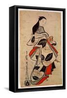 Standing Courtesan, Pub. 1710, (Kakemono-E Size, Hand-Coloured Woodblock Print)-Kaigetsudo Anchi-Framed Stretched Canvas