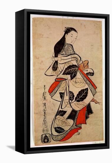 Standing Courtesan, Pub. 1710, (Kakemono-E Size, Hand-Coloured Woodblock Print)-Kaigetsudo Anchi-Framed Stretched Canvas