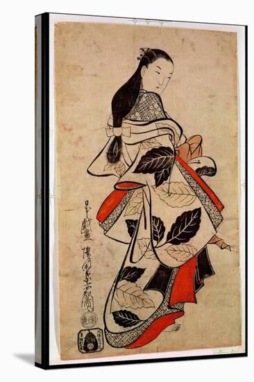 Standing Courtesan, Pub. 1710, (Kakemono-E Size, Hand-Coloured Woodblock Print)-Kaigetsudo Anchi-Stretched Canvas