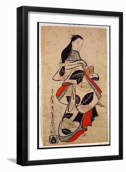 Standing Courtesan, Pub. 1710, (Kakemono-E Size, Hand-Coloured Woodblock Print)-Kaigetsudo Anchi-Framed Giclee Print