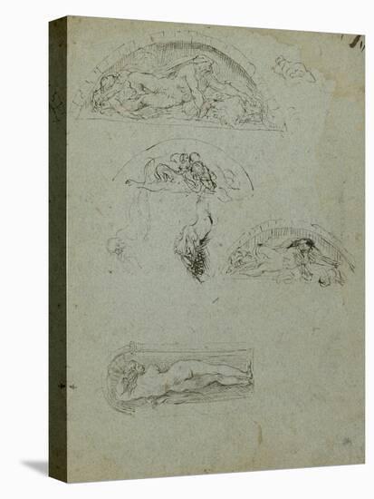 Standing Figure in a Niche and Studies for the Ugolino Group, 1857-58-Jean-Baptiste Carpeaux-Stretched Canvas