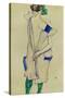 Standing Girl in Blue Dress and Green Stockings, 1913-Egon Schiele-Stretched Canvas