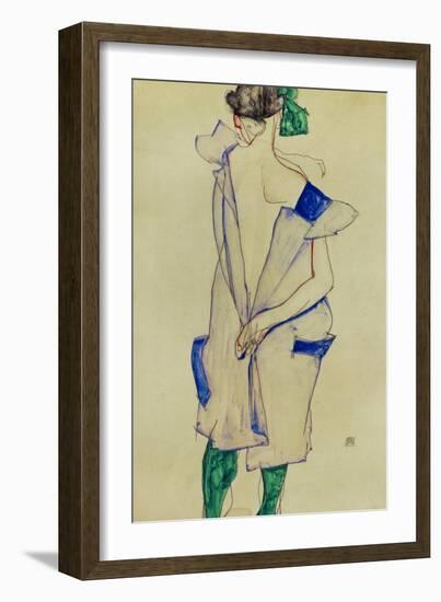 Standing Girl in Blue Dress and Green Stockings, 1913-Egon Schiele-Framed Giclee Print