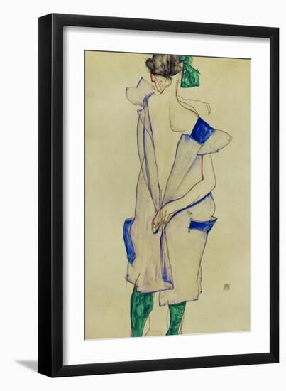 Standing Girl in Blue Dress and Green Stockings, 1913-Egon Schiele-Framed Giclee Print