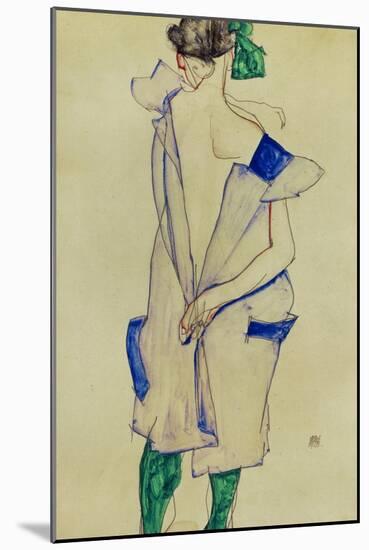 Standing Girl in Blue Dress and Green Stockings, 1913-Egon Schiele-Mounted Giclee Print