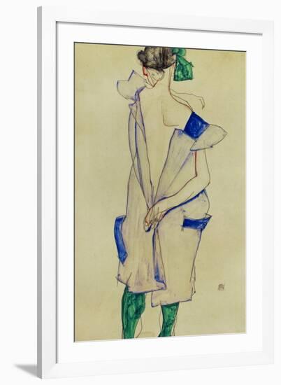 Standing Girl in Blue Dress and Green Stockings, 1913-Egon Schiele-Framed Giclee Print