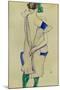 Standing Girl in Blue Dress and Green Stockings, 1913-Egon Schiele-Mounted Giclee Print