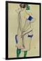 Standing Girl in Blue Dress and Green Stockings, 1913-Egon Schiele-Framed Giclee Print