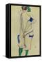 Standing Girl in Blue Dress and Green Stockings, 1913-Egon Schiele-Framed Stretched Canvas