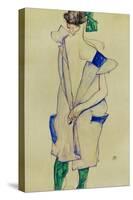 Standing Girl in Blue Dress and Green Stockings, 1913-Egon Schiele-Stretched Canvas