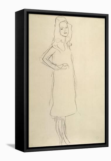 Standing Girl in Coat with Hand on Hip-Gustav Klimt-Framed Stretched Canvas