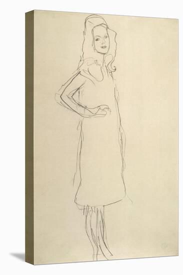 Standing Girl in Coat with Hand on Hip-Gustav Klimt-Stretched Canvas