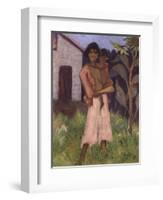 Standing Gypsy with Children; Stehende Zigeunerin Mit Kind, 1927-Otto Muller or Mueller-Framed Giclee Print