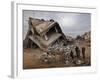 Standing in the Rubble of their Destroyed House, Palestinians Look Up at an Israeli Air Force Drone-null-Framed Photographic Print