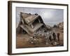 Standing in the Rubble of their Destroyed House, Palestinians Look Up at an Israeli Air Force Drone-null-Framed Photographic Print