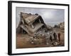 Standing in the Rubble of their Destroyed House, Palestinians Look Up at an Israeli Air Force Drone-null-Framed Photographic Print