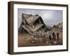 Standing in the Rubble of their Destroyed House, Palestinians Look Up at an Israeli Air Force Drone-null-Framed Photographic Print