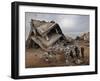 Standing in the Rubble of their Destroyed House, Palestinians Look Up at an Israeli Air Force Drone-null-Framed Photographic Print