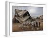 Standing in the Rubble of their Destroyed House, Palestinians Look Up at an Israeli Air Force Drone-null-Framed Photographic Print