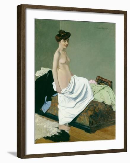 Standing Nude Holding a Gown on Her Knee, 1904 (Oil on Canvas)-Felix Edouard Vallotton-Framed Giclee Print