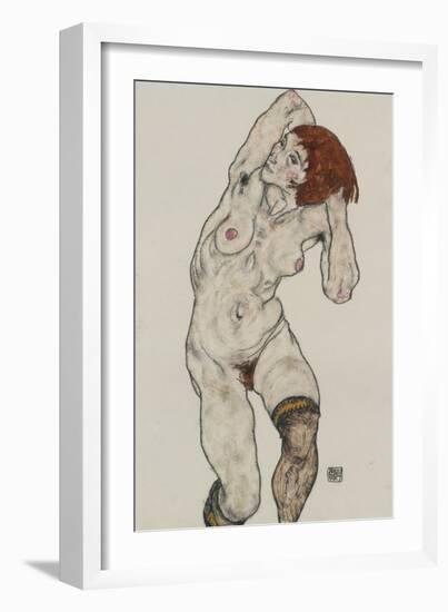 Standing Nude in Black Stockings, 1917-Egon Schiele-Framed Giclee Print