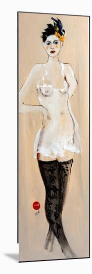 Standing Nude in Black Stockings with Flower and Bird in Hair, (II) 2015-Susan Adams-Mounted Premium Giclee Print