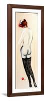 Standing Nude in Black Stockings with Flower in Hair and Bird, (I) 2015-Susan Adams-Framed Premium Giclee Print