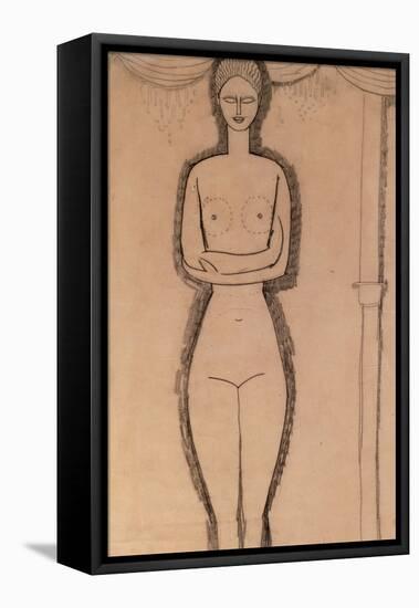 Standing Nude pencil on paper by Amedeo Modigliani-Amedeo Modigliani-Framed Stretched Canvas