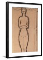 Standing Nude pencil on paper by Amedeo Modigliani-Amedeo Modigliani-Framed Giclee Print