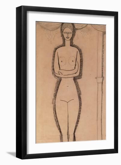 Standing Nude pencil on paper by Amedeo Modigliani-Amedeo Modigliani-Framed Giclee Print