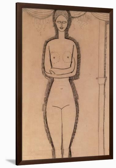 Standing Nude pencil on paper by Amedeo Modigliani-Amedeo Modigliani-Framed Giclee Print