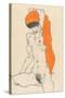 Standing Nude with Orange Drapery, 1914-Egon Schiele-Stretched Canvas