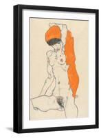 Standing Nude with Orange Drapery, 1914-Egon Schiele-Framed Premium Giclee Print