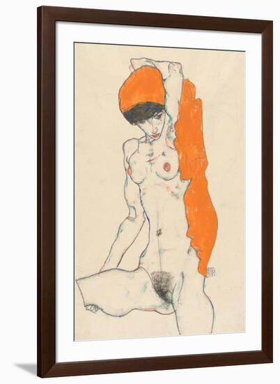 Standing Nude with Orange Drapery, 1914-Egon Schiele-Framed Giclee Print