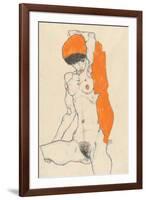 Standing Nude with Orange Drapery, 1914-Egon Schiele-Framed Giclee Print