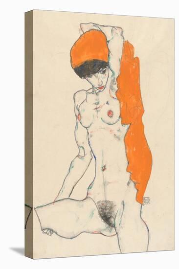 Standing Nude with Orange Drapery, 1914-Egon Schiele-Stretched Canvas