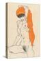 Standing Nude with Orange Drapery, 1914-Egon Schiele-Stretched Canvas