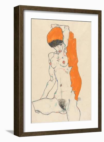 Standing Nude with Orange Drapery, 1914-Egon Schiele-Framed Giclee Print