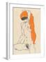 Standing Nude with Orange Drapery, 1914-Egon Schiele-Framed Giclee Print