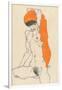 Standing Nude with Orange Drapery, 1914-Egon Schiele-Framed Giclee Print