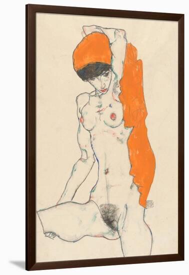 Standing Nude with Orange Drapery, 1914-Egon Schiele-Framed Giclee Print