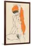 Standing Nude with Orange Drapery, 1914-Egon Schiele-Framed Giclee Print