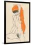 Standing Nude with Orange Drapery, 1914-Egon Schiele-Framed Giclee Print