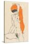Standing Nude with Orange Drapery, 1914-Egon Schiele-Stretched Canvas