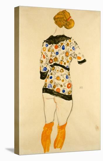 Standing Woman in a Patterned Blouse-Egon Schiele-Stretched Canvas