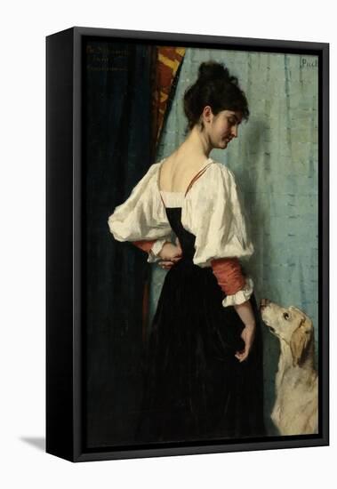 Standing Young Italian Woman, Looking Down at the Dog-Puck-Framed Stretched Canvas