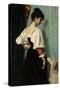 Standing Young Italian Woman, Looking Down at the Dog-Puck-Stretched Canvas