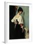 Standing Young Italian Woman, Looking Down at the Dog-Puck-Framed Art Print