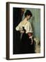 Standing Young Italian Woman, Looking Down at the Dog-Puck-Framed Art Print